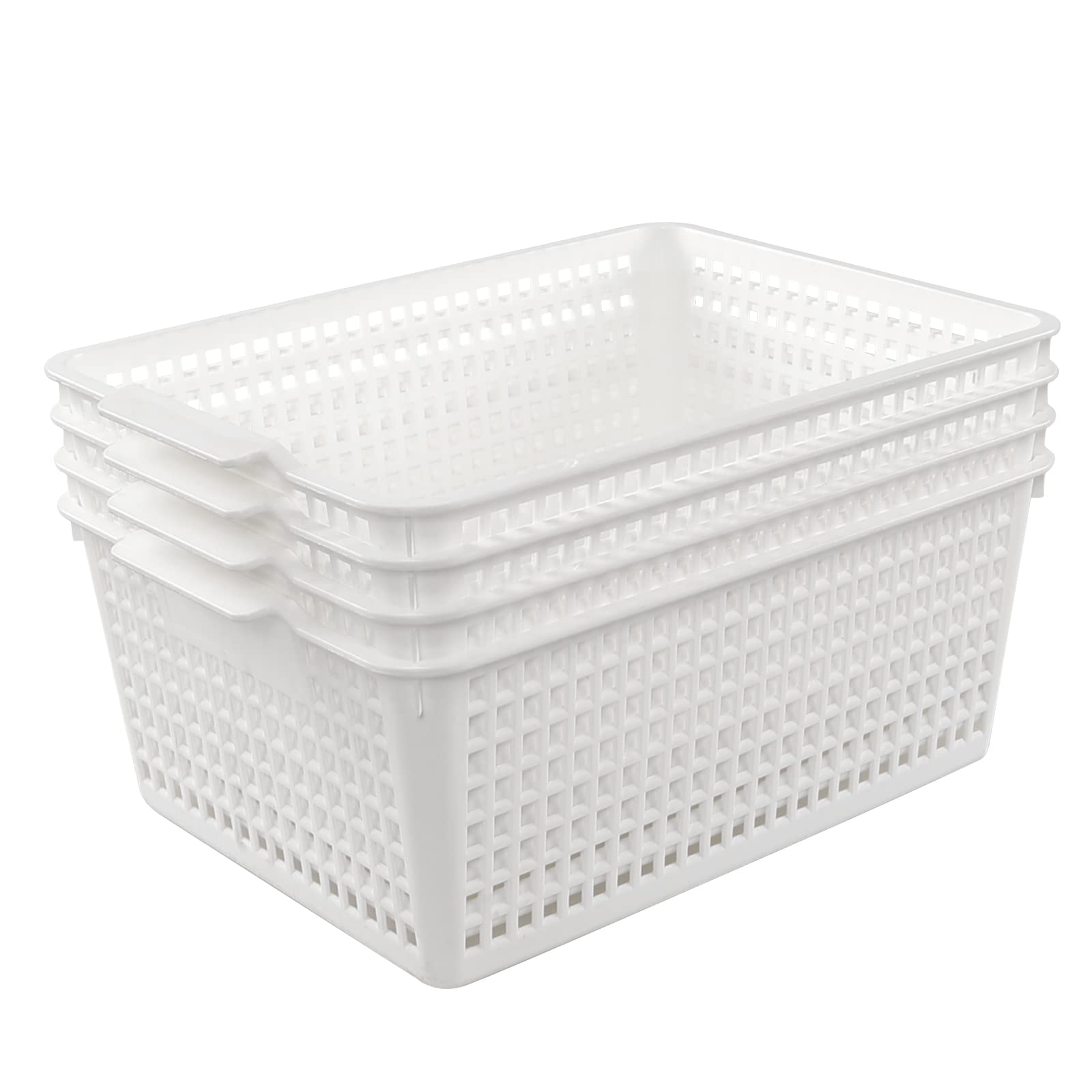 Joyeen Large Stroage Basket, Plastic Kitchen Cupboard Basket Box Set of 4 (White)