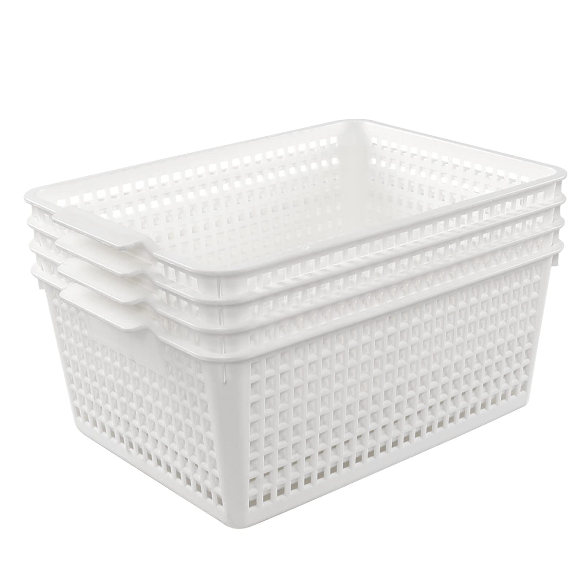 Joyeen Large Stroage Basket, Plastic Kitchen Cupboard Basket Box Set of 4 (White)