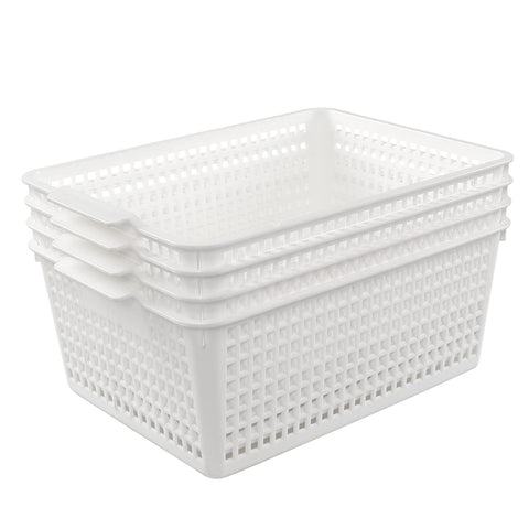 Joyeen Large Stroage Basket, Plastic Kitchen Cupboard Basket Box Set of 4 (White)