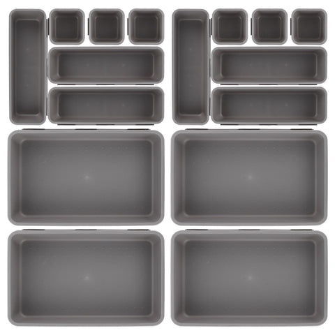 ASelected 16 Pcs Drawer Organiser,Interlocking Drawer Dividers Plastic Storage Trays,Tidy Desk Drawer Organiser for Kitchen Office Make-Up Clothing
