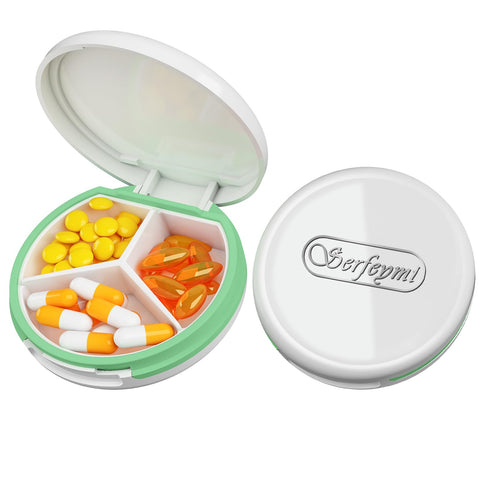 Serfeymi 3 Compartment Waterproof Cute Small Pill Box for Purse & Pocket,Travel Portable and Multifunctional Pill Case Holder for Vitamins,Fish