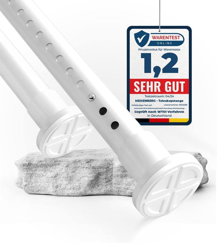 MEISENBERG Tension Rods for Curtains White, Extendable Curtain Poles 210-260 cm - Ø 32 mm Diameter, Heavy Duty Tension Pole No Drilling