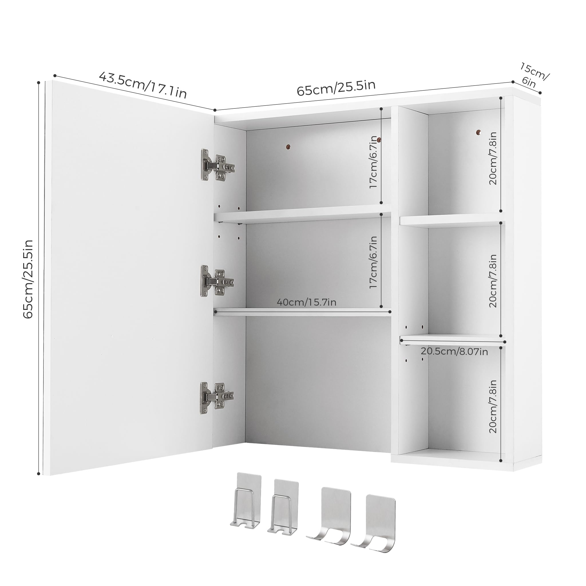 Mondeer Bathroom Mirror Cabinet, Wall Cabinet with Toothbrush Holder Cup Holder and Adjustable Shelves, Space Saving, Ventilation Design