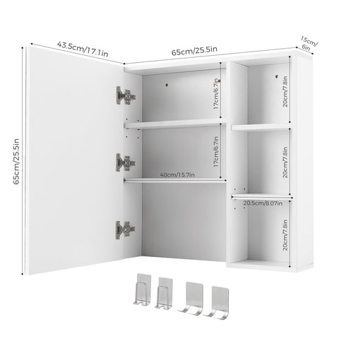Mondeer Bathroom Mirror Cabinet, Wall Cabinet with Toothbrush Holder Cup Holder and Adjustable Shelves, Space Saving, Ventilation Design