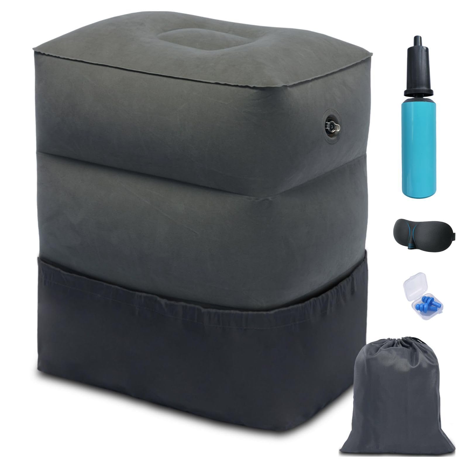 Inflatable Foot Rest Pillow, Airplane Travel Pillow, Multifunctional Adjustable 3 Layers Height Foot Rest