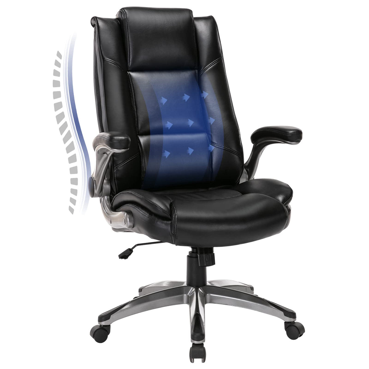 COLAMY Leather Executive Office Chair, Ergonomic Computer Chair with High Back, Spring Cushion Desk Chair for Home Office with Padded Flip-up Arm