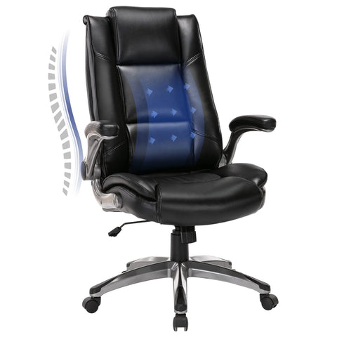 COLAMY Leather Executive Office Chair, Ergonomic Computer Chair with High Back, Spring Cushion Desk Chair for Home Office with Padded Flip-up Arm