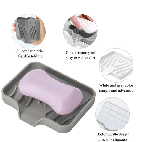 DDUP 2 Pcs Silicone Soap Dish,Self Draining Soap Holder, Portable Shower Soap Box,Easy Cleaning,Soap Container Perfect for Shower, Bathroom, Kitchen