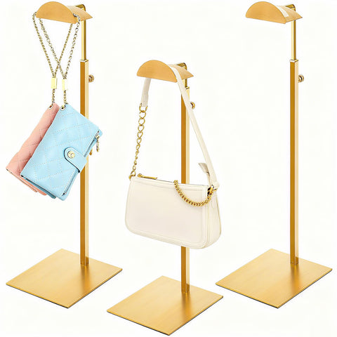 Hacaroa Set of 3 Purse Display Stand Stainless Steel, Adjustable Metal Handbag Holder Gold Tabletop Bag Rack
