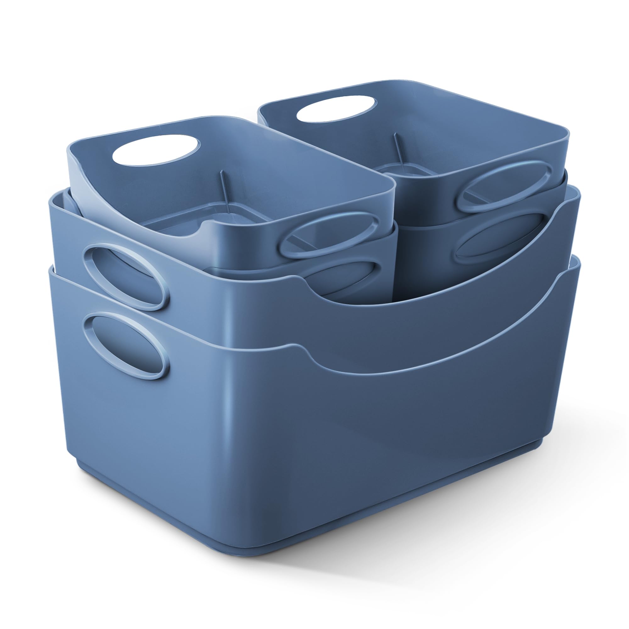 KEPLIN 6 Pack Plastic Storage Baskets with Handles, BPA-Free Dishwasher Safe Organiser Boxes for Kitchen, Bathroom, Pantry, Shelves & Drawers