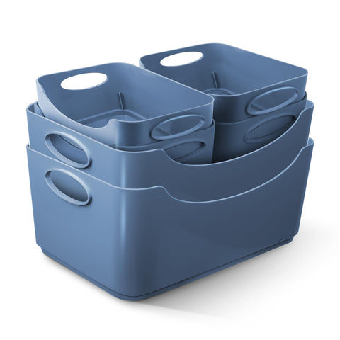 KEPLIN 6 Pack Plastic Storage Baskets with Handles, BPA-Free Dishwasher Safe Organiser Boxes for Kitchen, Bathroom, Pantry, Shelves & Drawers