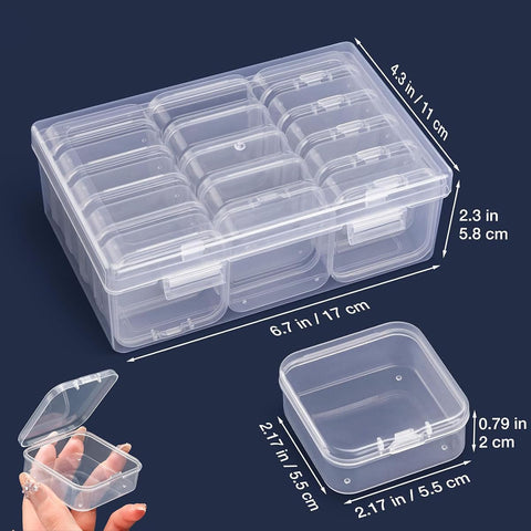 LEMIKKLE 2 PCS Craft Box Organiser - 32 PCS Small Plastic Boxes with Hinged Lid for Diamond Art Storage, Toys, Arts, Crafts, Beads, Small Parts