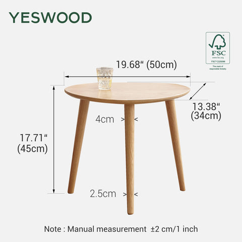 YESWOOD Solid Wood Side Table, Oak Coffee Tables, Oval Side Table with Natural Wooden Legs, Pebble Shape for Living Room and Balcony, Sofa Table