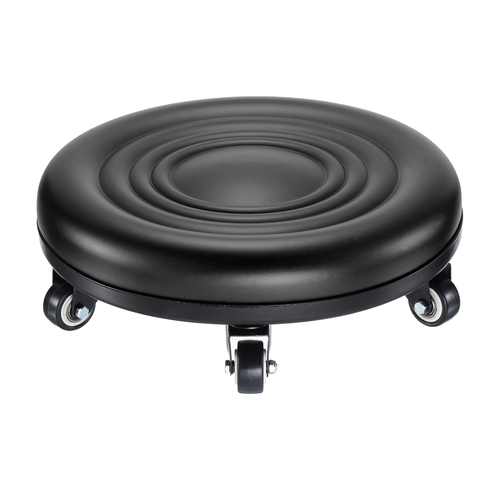PATIKIL Low Rolling Stool Chair - PU Leather Universal Wheel Seat for Home Office Fitness - Round Roller Stool (Black)