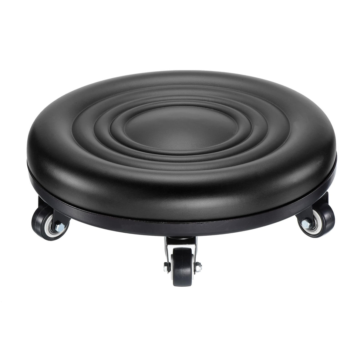 PATIKIL Low Rolling Stool Chair - PU Leather Universal Wheel Seat for Home Office Fitness - Round Roller Stool (Black)