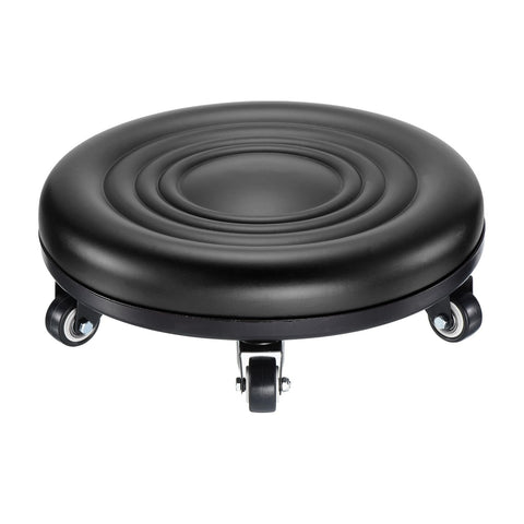 PATIKIL Low Rolling Stool Chair - PU Leather Universal Wheel Seat for Home Office Fitness - Round Roller Stool (Black)