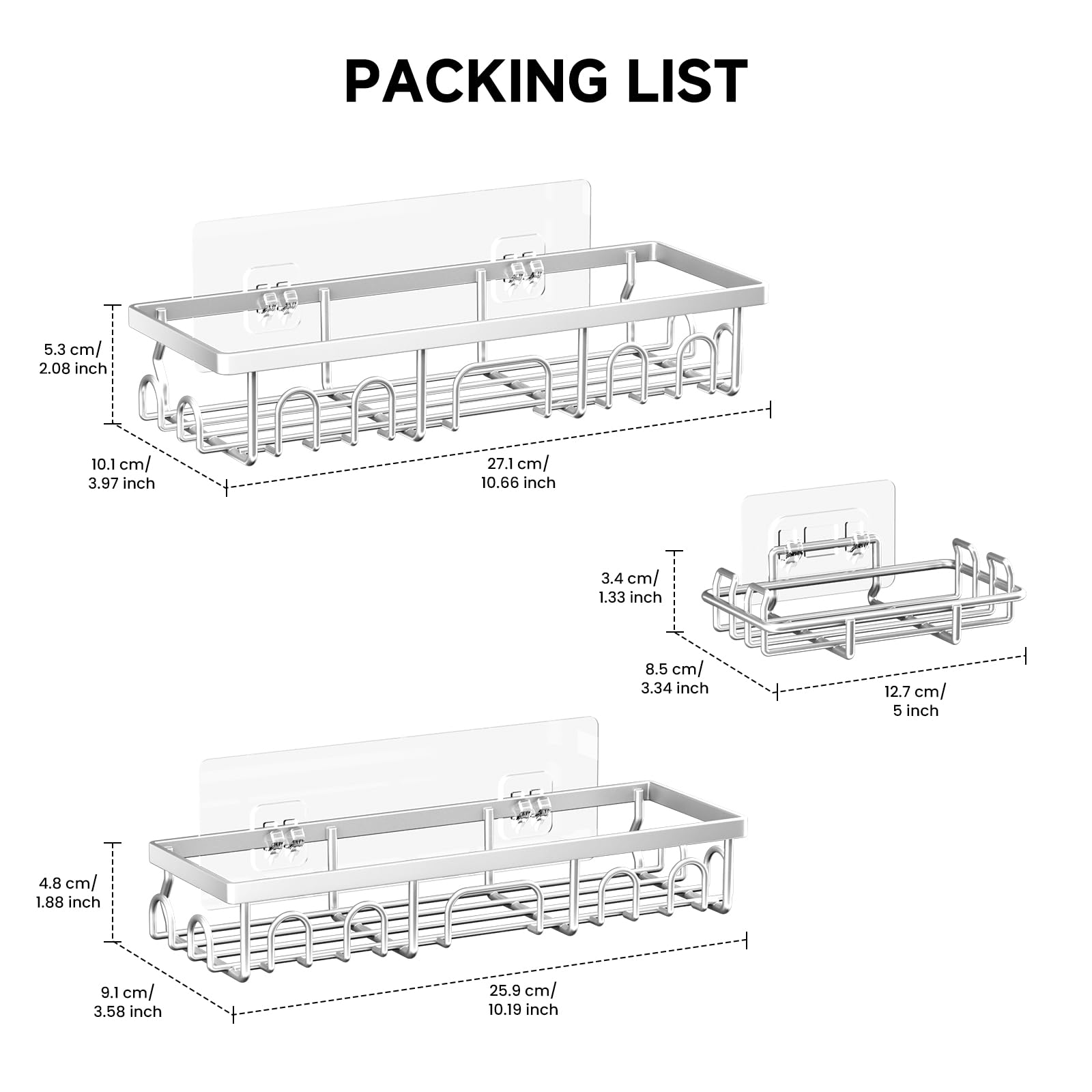 Deyhoc 3 Pack Rustproof Stainless Steel Shower Caddy - Silver