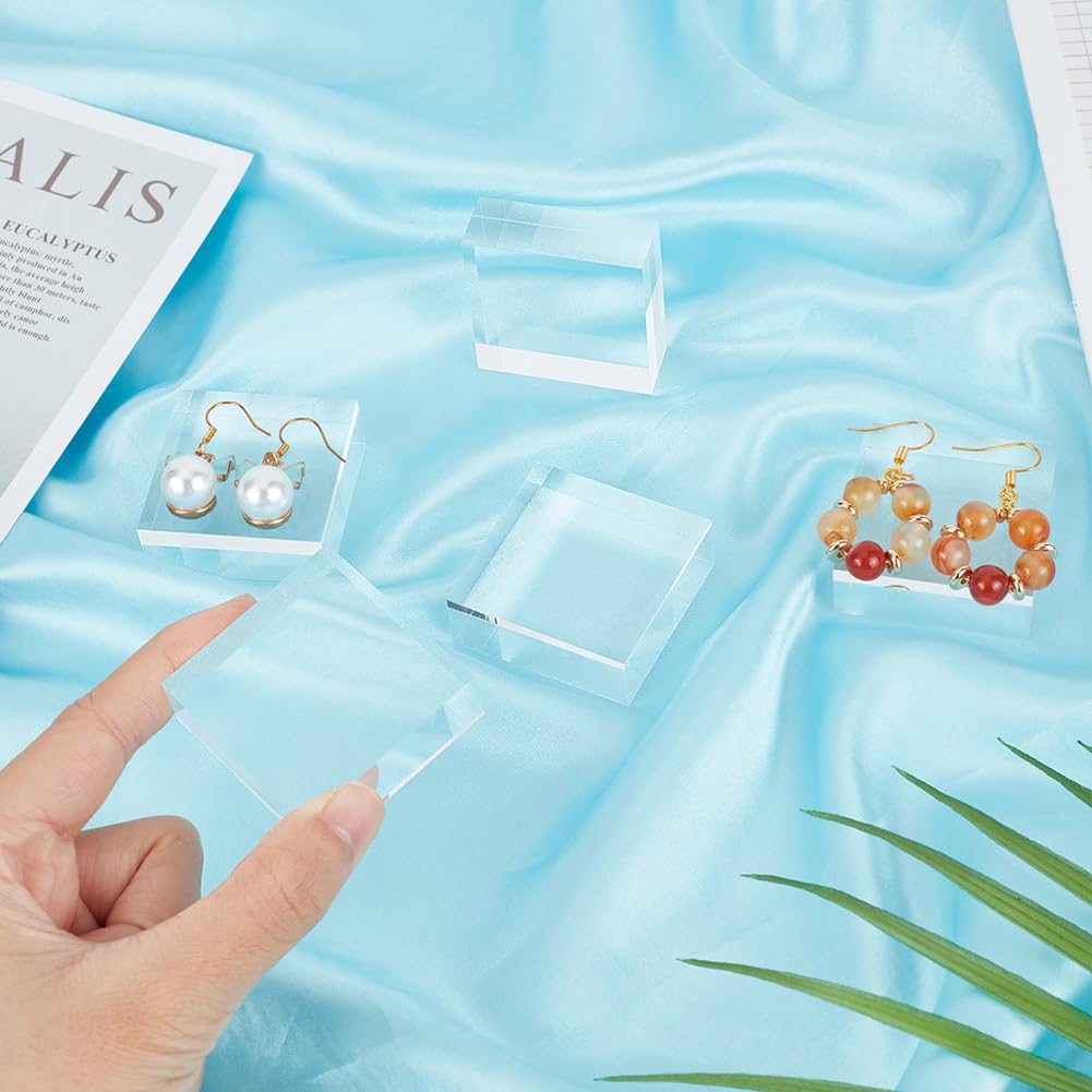 OLYCRAFT 6pcs Clear Acrylic Square Display Blocks, 4x4x1.5cm, Transparent, Polished, Jewelry Tray, Table Top