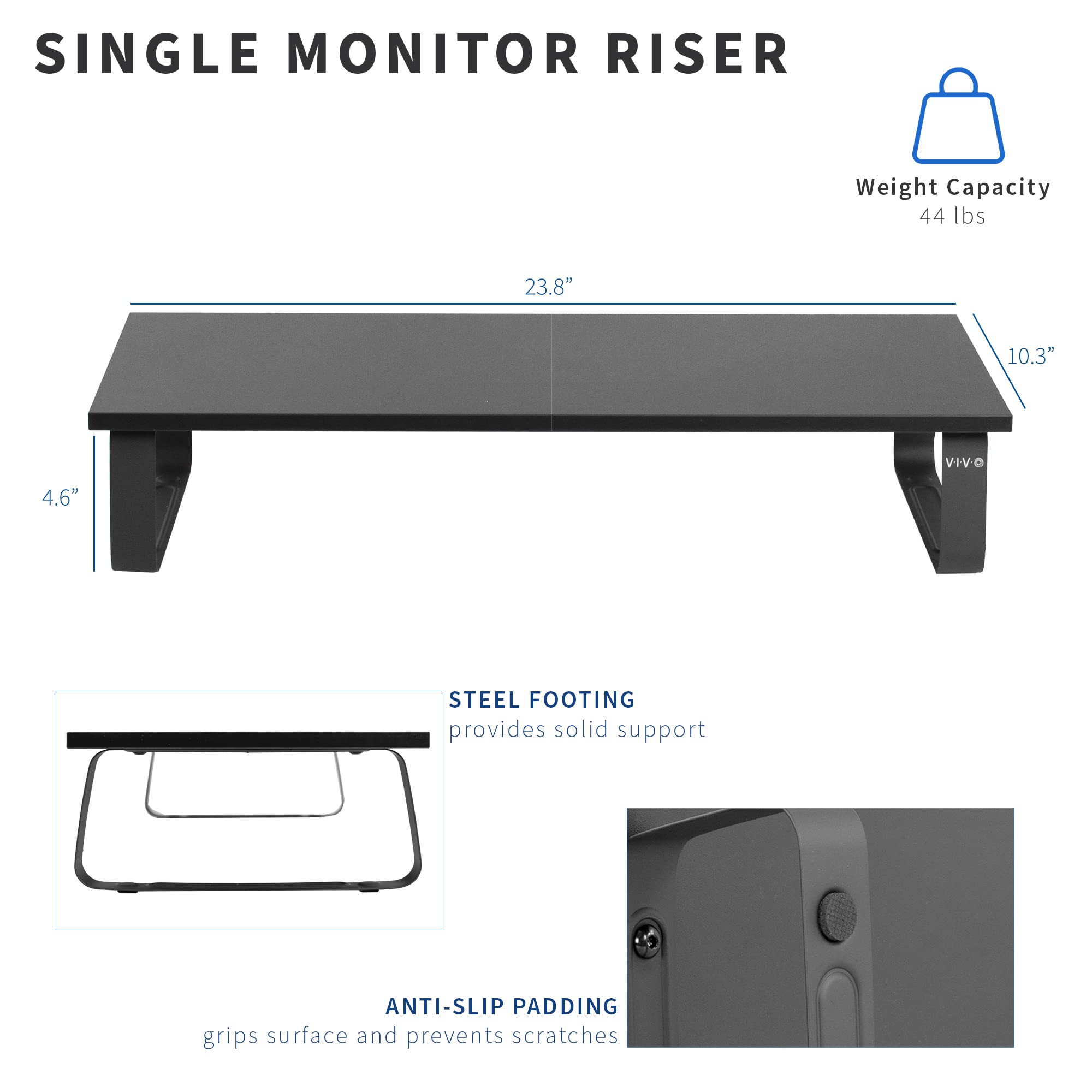 VIVO 24 inch Monitor Stand, Wood & Steel Desktop Riser, Screen, Keyboard, Laptop, Small TV Ergonomic Desk and Tabletop Organizer, Black, STAND-V000D