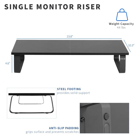 VIVO 24 inch Monitor Stand, Wood & Steel Desktop Riser, Screen, Keyboard, Laptop, Small TV Ergonomic Desk and Tabletop Organizer, Black, STAND-V000D