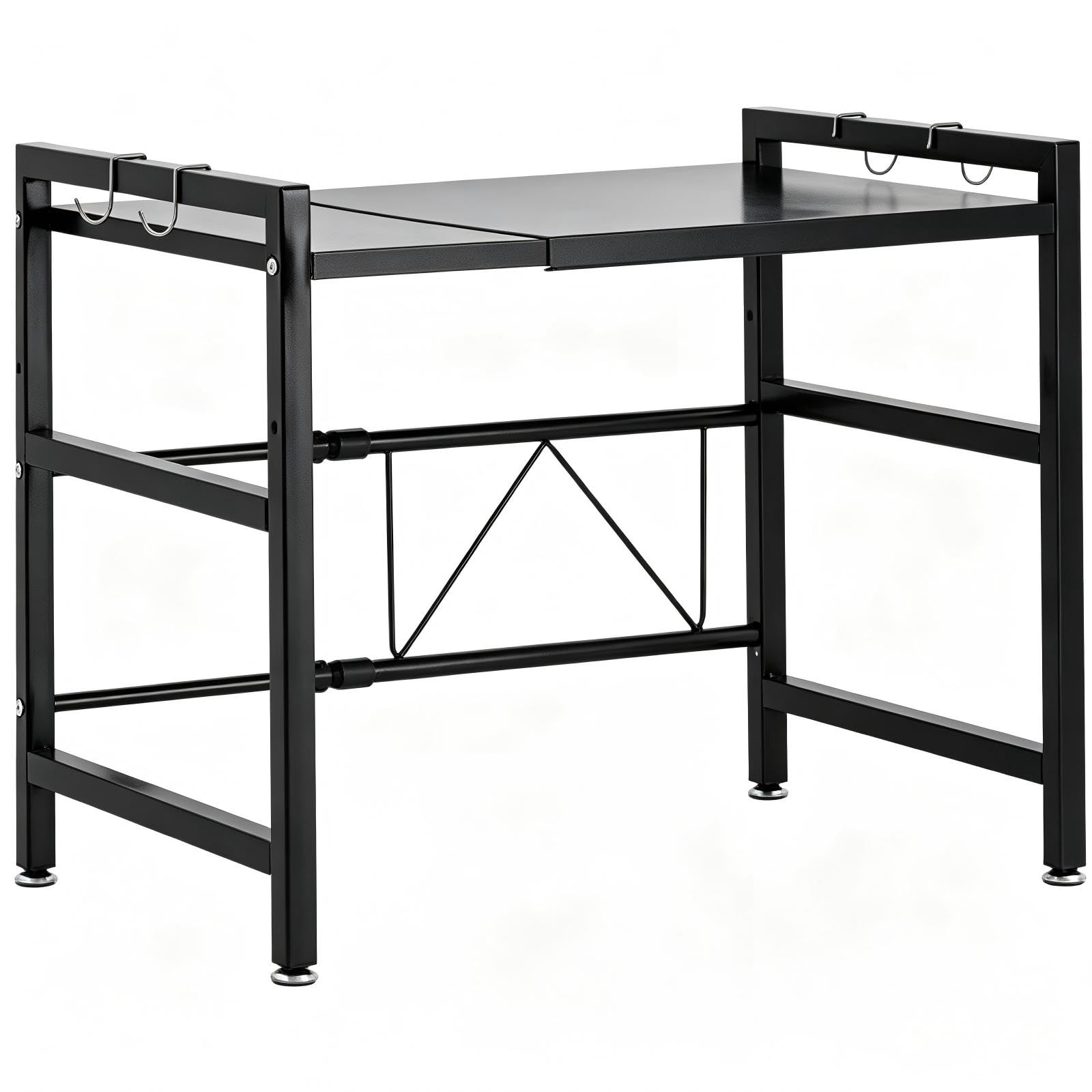 Multibao Expandable Microwave Rack Shelf, 2 Tier Oven Rack Stand Holder Kitchen Corner Shelf Desktop Printer Shelf Rack, Bakers Rack