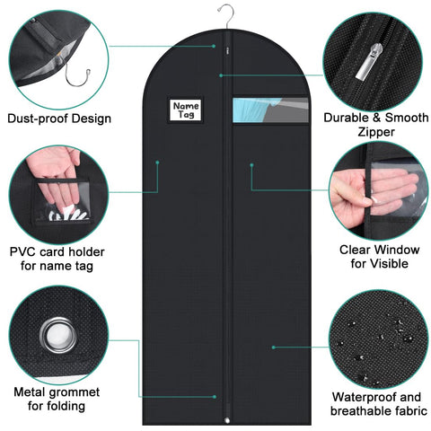 2 Pack Garment Bags Dustproof Garment Covers with Clear Window and Pocket Foldable Clothes Covers with Zip Waterproof Hanging Storage Bags for Suits
