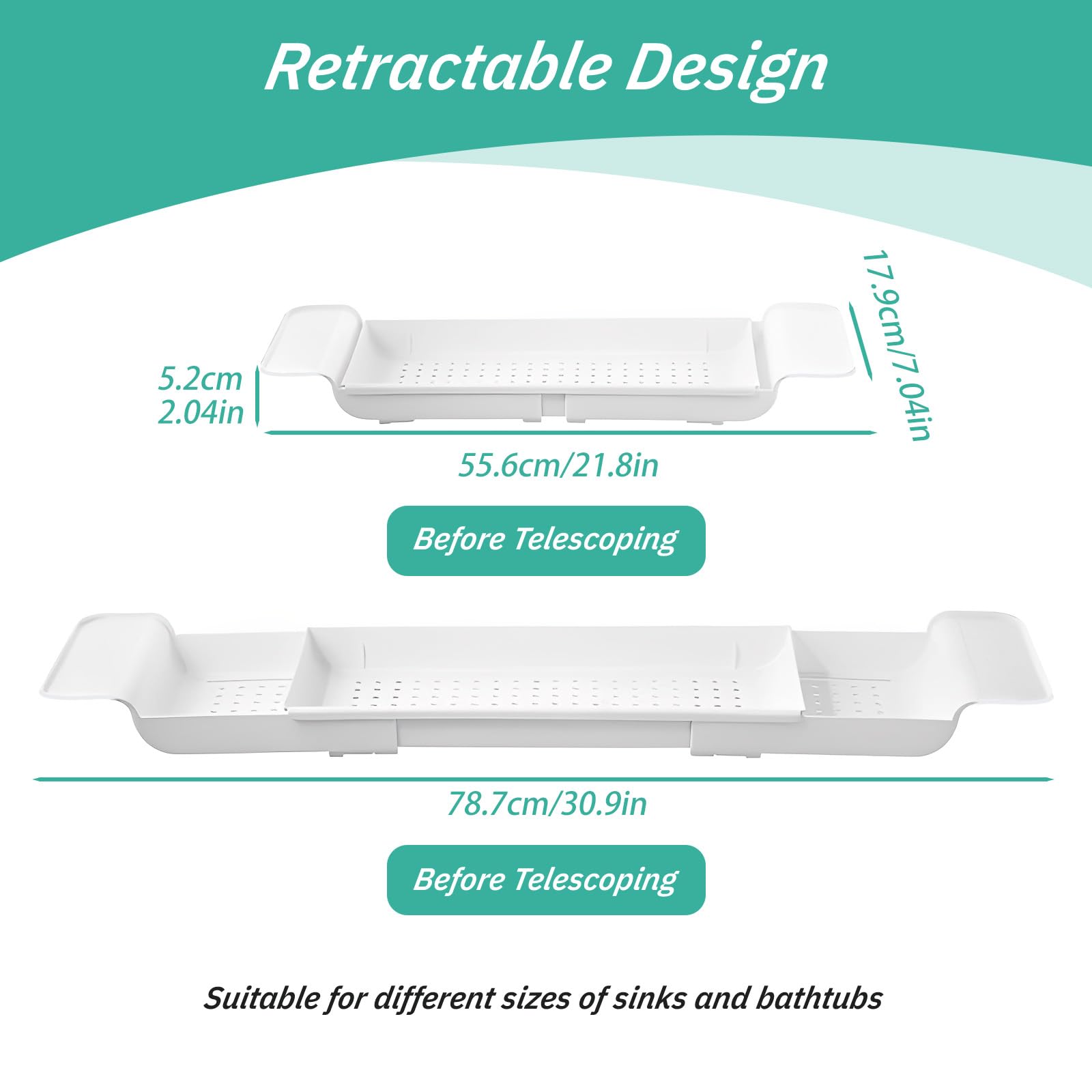 Expandable Bath Rack, Bath Tray Adjustable Bathtub Tray Multifunctional Bathtub Caddy Trays Bathroom Accessories Stylish For Candle Towel Book Wine