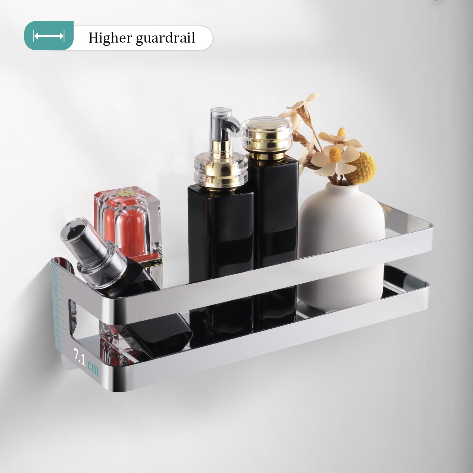 RYing Shower Caddy,Wall Mounted Shower Shelf with Hooks, Stainless Steel lavatory Organiser for Shampoo and Bath Gel,Chrome (30cm)
