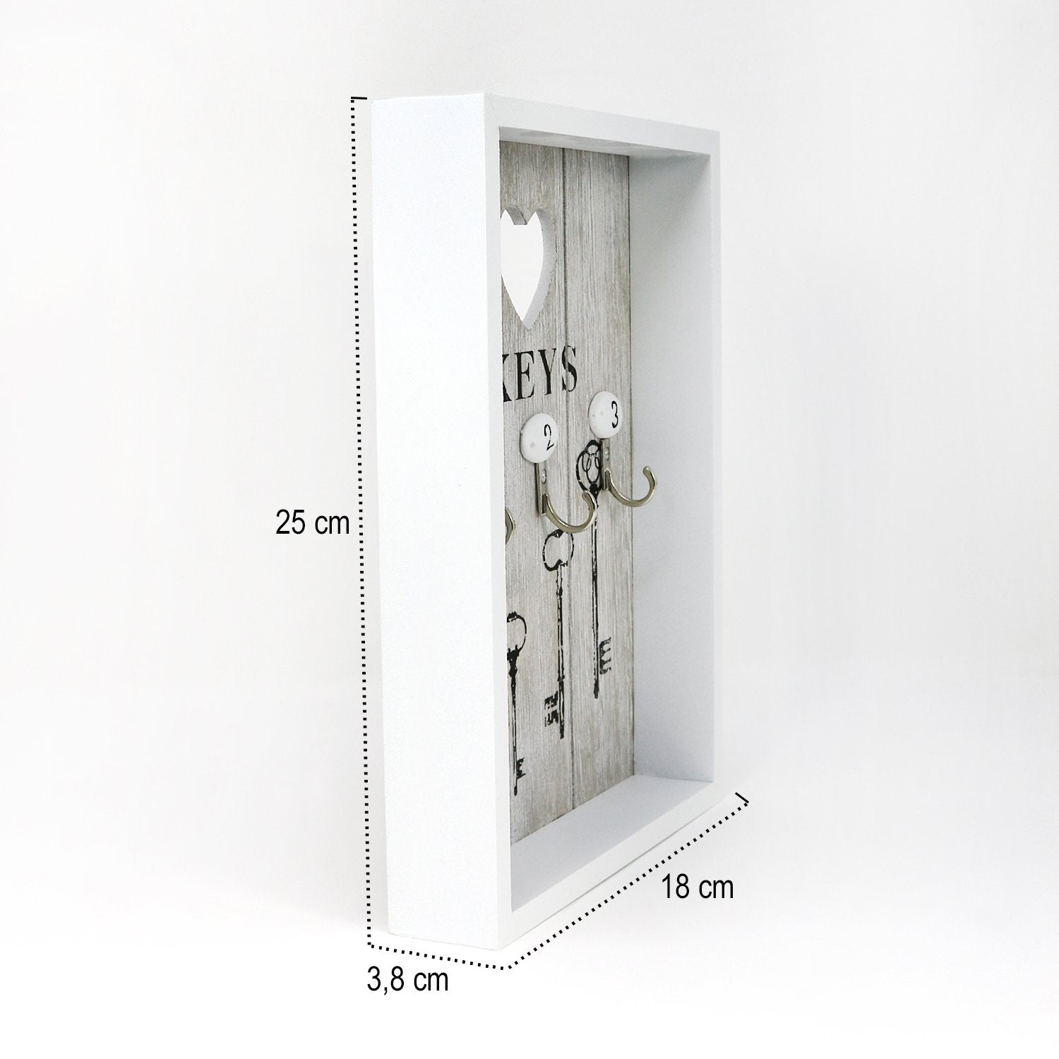 com-four® key box made of wood with 3 key hooks, 25 x 18 x 3.8 cm