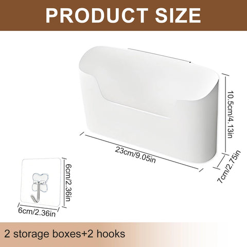 YSHODGU 2 Pcs Wall Mounted Storage Boxes, Kitchen Cabinet Door Storage Boxes, Self-Adhesive Without Drilling, With Hooks