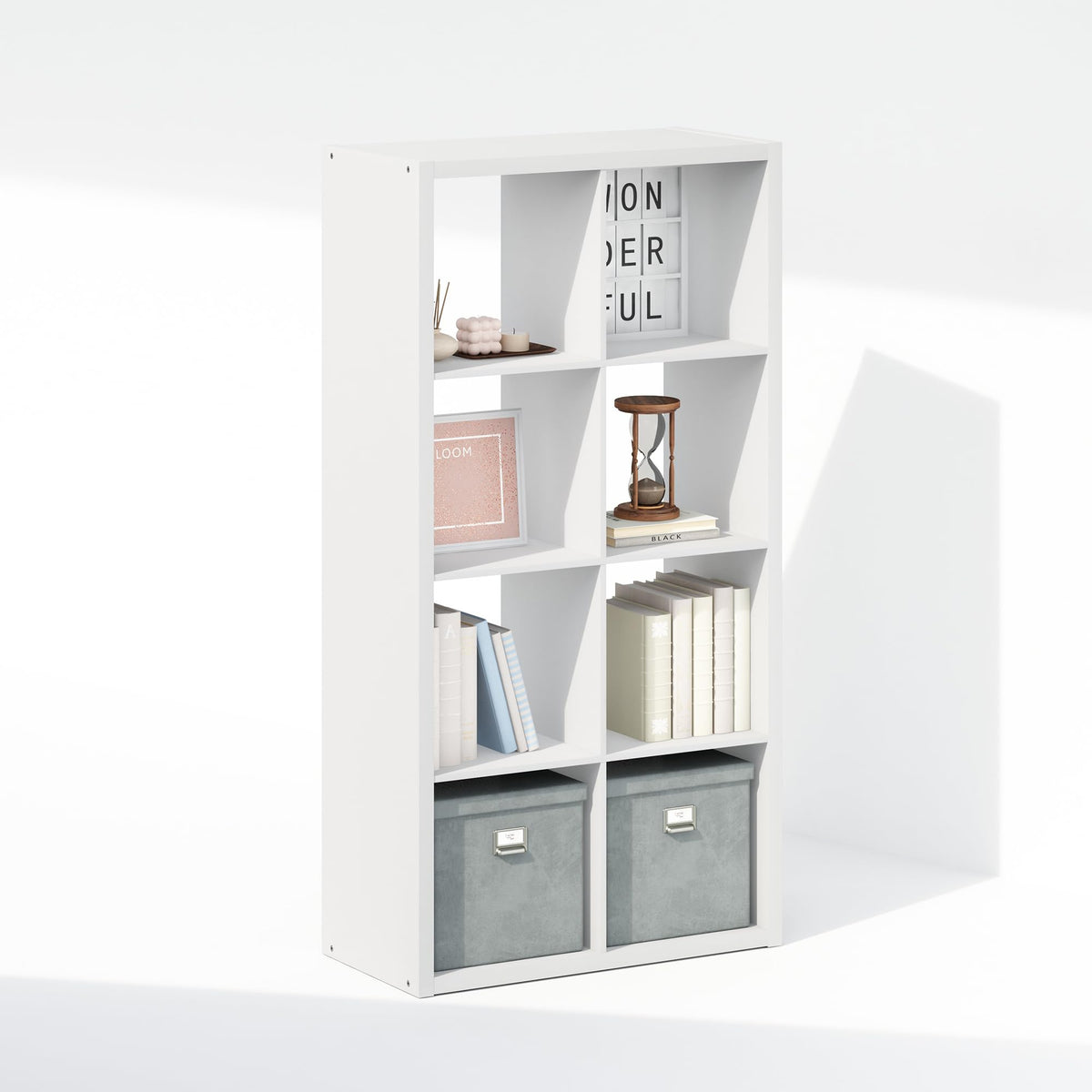 Furinno SIMPLE Cube Storage Organizer, 8-Cube Display Shelf, Open Back Shelving Unit, Storage Shelves, Extra Thick Frame