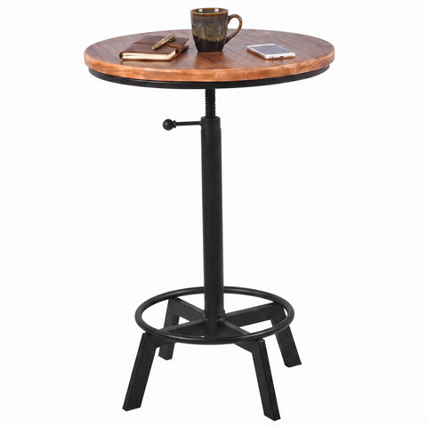 BOKKOLIK Vintage Bar Table 30-35.4inch Height Adjustable Industrial Bistro Table Retro Dinning Table for Kitchen Coffee House Pub Swivel Wooden Top