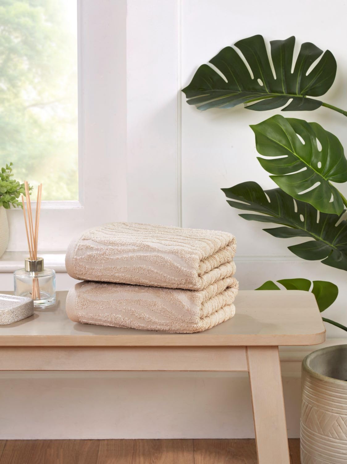 Rapport Home 2-Pack Safari Hand Towels | Natural Sand | 50x85cm 100% Cotton 500GSM | Absorbent & Soft Bathroom Towel Set | Oeko-Tex Certified