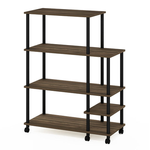 Furinno TURN-N-TUBE Bakers Rack with Wheels, 4-Tier Kitchen Storage Cart, Kitchen Cart, Coffee Bar, Pantry Organizers and Storage, Columbia Walnut