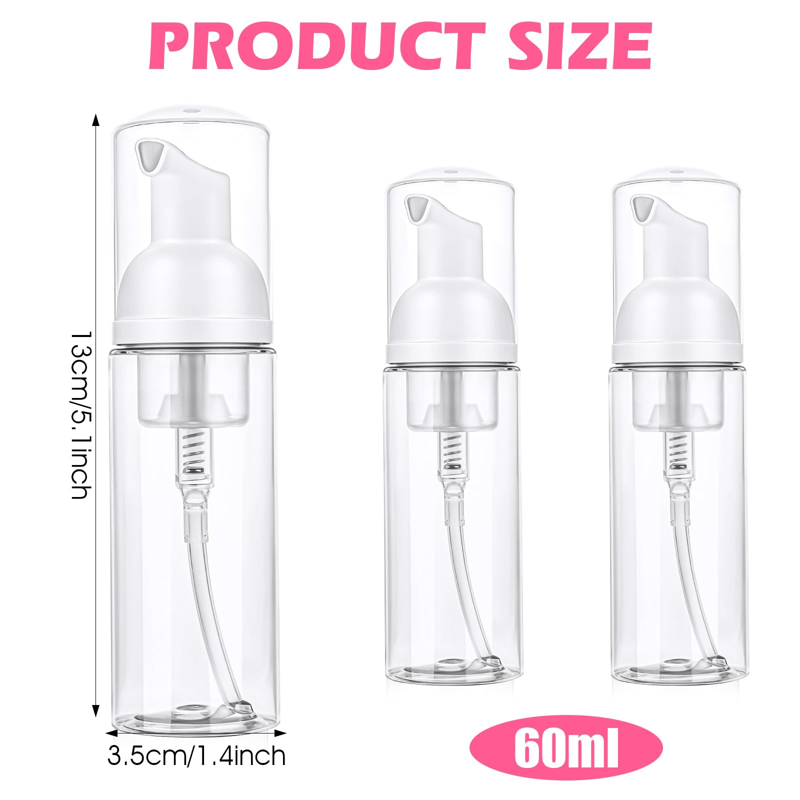 3 Pcs Travel Foam Pump Bottle, Portable 60ml / 2 oz Travel Size Pump Bottle, Empty Refillable Plastic Mousse Foam Soap Dispenser Pumps for Hand Soap