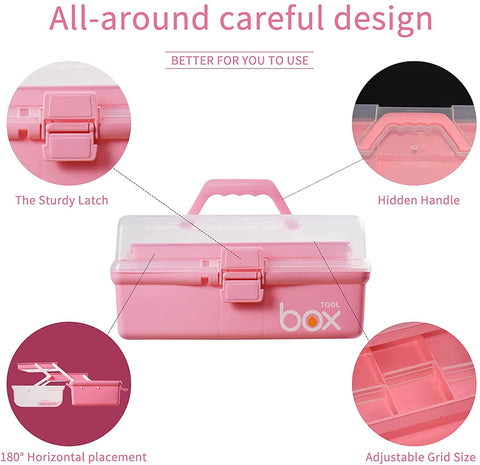Creahaus 12in 3 Layer Multipurpose Storage Box/Craft Storage Boxes With Compartments/Plastic Tool Box/Medicine Storage Box/Hair Accessories