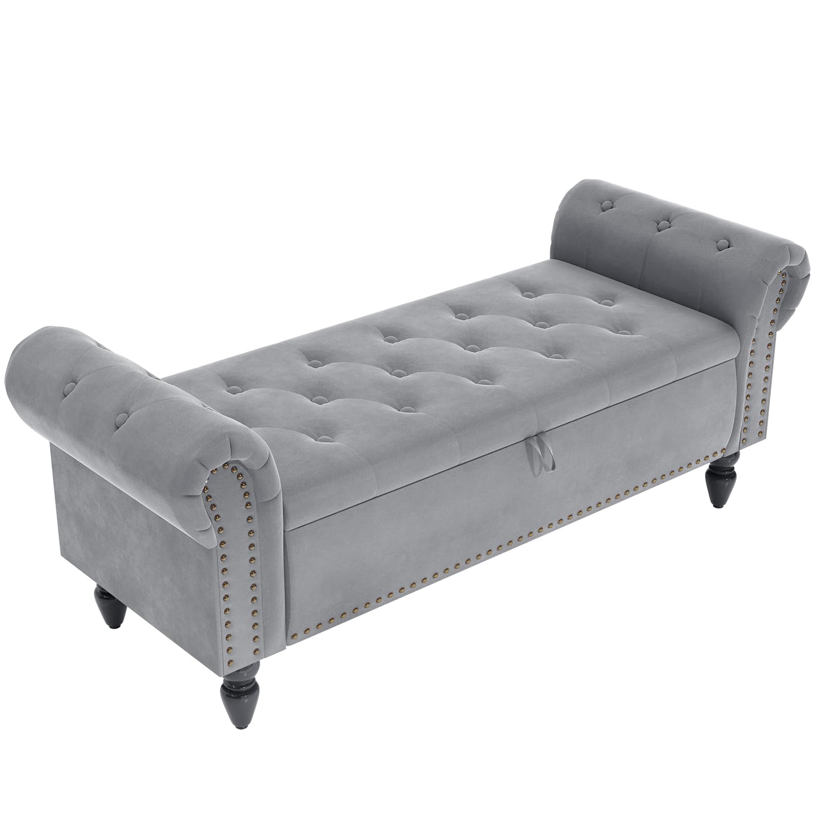 Clevich 133cm Velvet Storage Ottoman Bench, 168KG Load Capacity, Light Grey