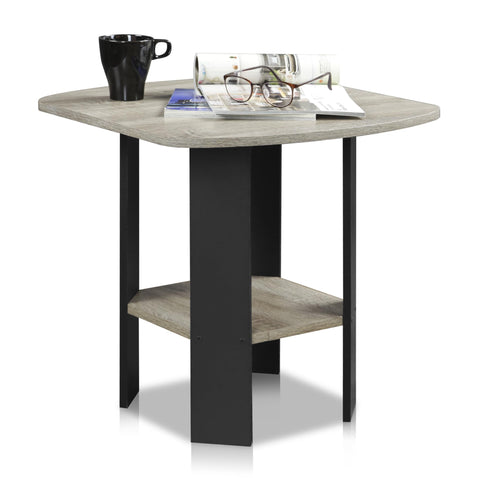 Furinno MODERN Grey Side Table, Round Corner End Table with 1-Tier Storage Shelf, Night Stand, Bedside Table, for Living Room, Bedroom, Grey Oak