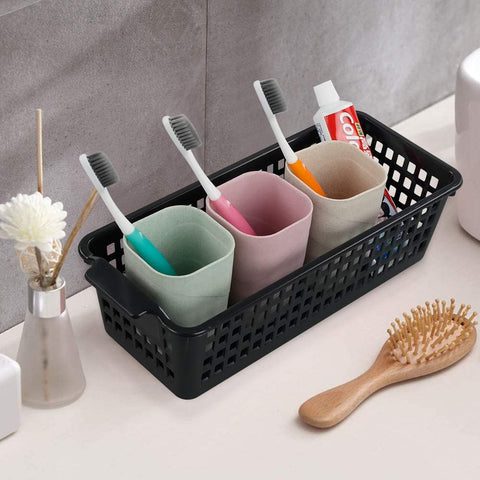 Gitany Black Plastic Baskets Set of 6, Rectangle Slim Storage Basket