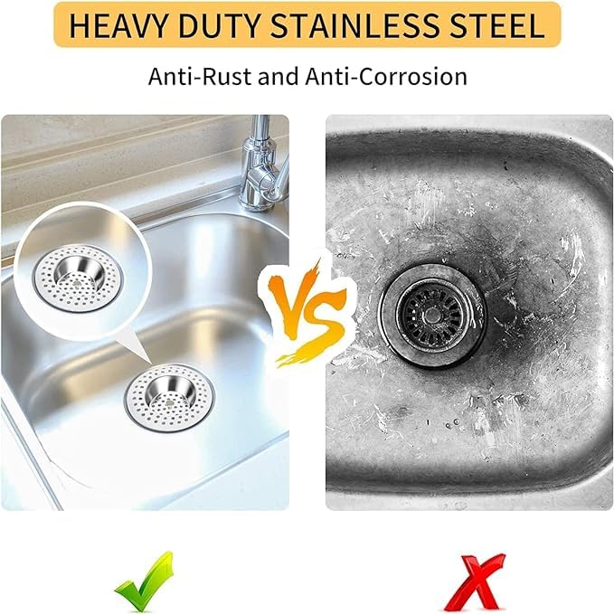(Set of 2) Stainless Steel Kitchen Sink Strainer Plug with Upgrade Handle, Standard Strainer Drain Protector for Bathroom/Kitchen