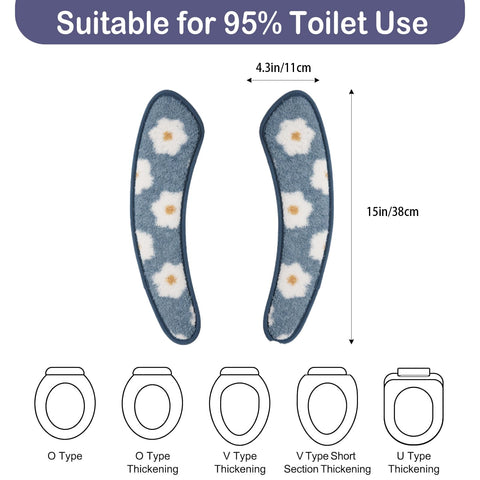 Iensen Thick and Warm Toilet Seat Cover – Washable, Reusable Cushion with TPR Adhesive & Floral Pattern for Comfort & Insulation (Blue)