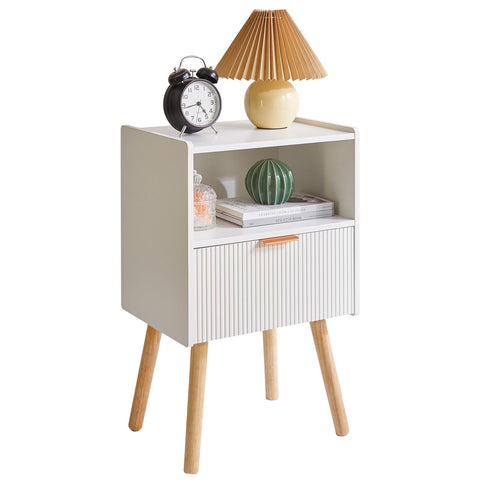 Aibiju Modern Nightstand, Bedside Tables with Drawer, 2-Tier Night Table, Mid Century Nightstands with Open Storage Shelf