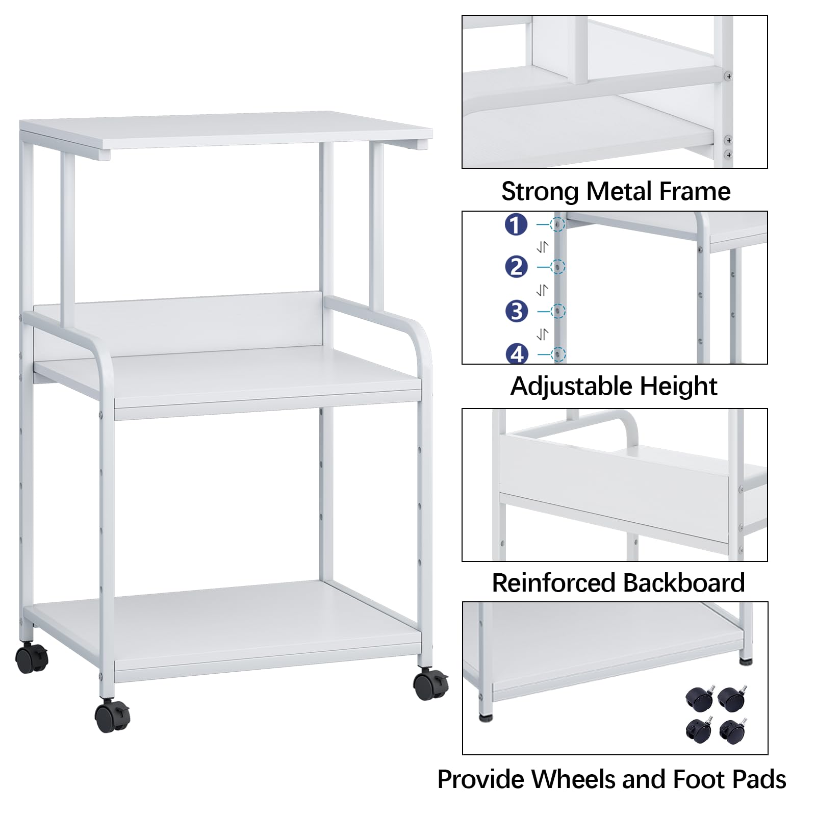 Printer Stand Table Shelf with Storage,3d Printer Shelf Organizer With Shelf and Wheels,3 Tier Multi-Purpose Rolling Cart for Folders,Books,for Fax