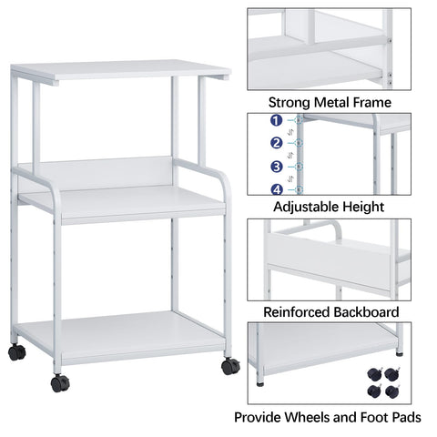 Printer Stand Table Shelf with Storage,3d Printer Shelf Organizer With Shelf and Wheels,3 Tier Multi-Purpose Rolling Cart for Folders,Books,for Fax