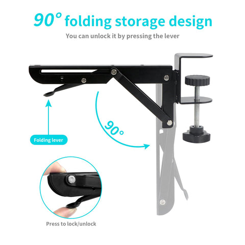 Keyboard Tray, Folding Shelf Bracket, Keyboard Tray Clamp Holder, Mouse Holder with Clip, Adjustable C Clamps, Foldable Table Extension for Table