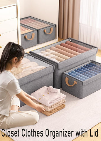 AARAINBOW Closet Organizer Bins 6 Pc, Fabric Clothes Storage Boxes for Wardrobe, Stackable Foldable Storage Boxes with Lids & Metal Frame, 23L