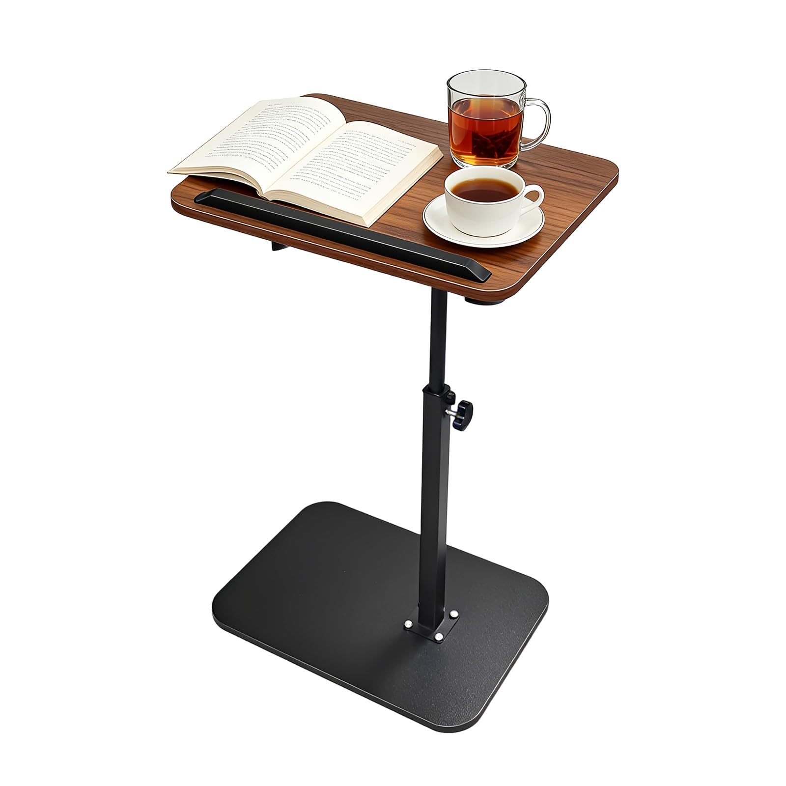 Vixtte 360° Rotating Coffee Table with Slots, Adjustable Height C-Shaped Side Table, Multi-Functional Sofa Side Table and Bed Table (Walnut Color)