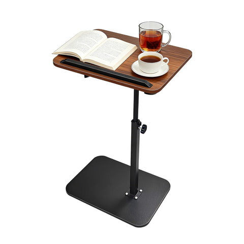Vixtte 360° Rotating Coffee Table with Slots, Adjustable Height C-Shaped Side Table, Multi-Functional Sofa Side Table and Bed Table (Walnut Color)