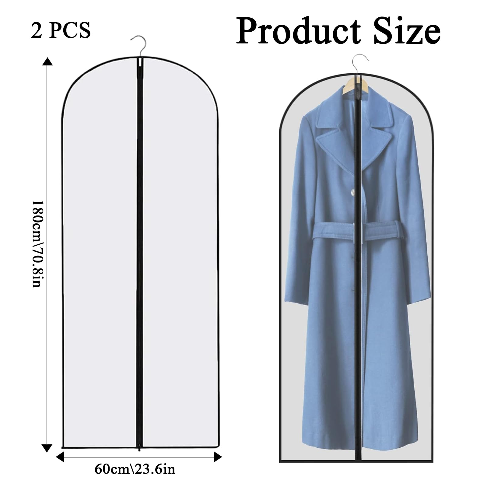 2-Pack Extra Long Garment Bags (180cm) | Clear View Hanging Covers for Wedding Dresses, Gowns & Coats | Dust & Water Resistant