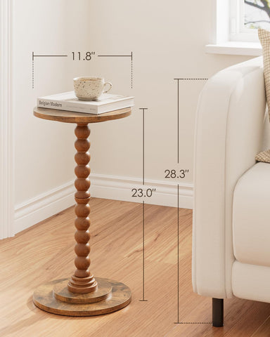 Apetaccat Round Side Table, Drink End Table with Solid Wood Leg, Small Side Tables for Living Room, Bedroom, Study, Walnut